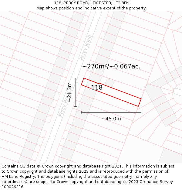 118, PERCY ROAD, LEICESTER, LE2 8FN: Plot and title map