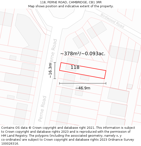 118, PERNE ROAD, CAMBRIDGE, CB1 3RR: Plot and title map
