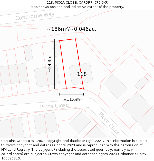 118, PICCA CLOSE, CARDIFF, CF5 6XR: Plot and title map