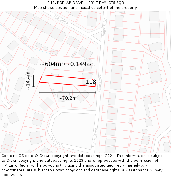 118, POPLAR DRIVE, HERNE BAY, CT6 7QB: Plot and title map