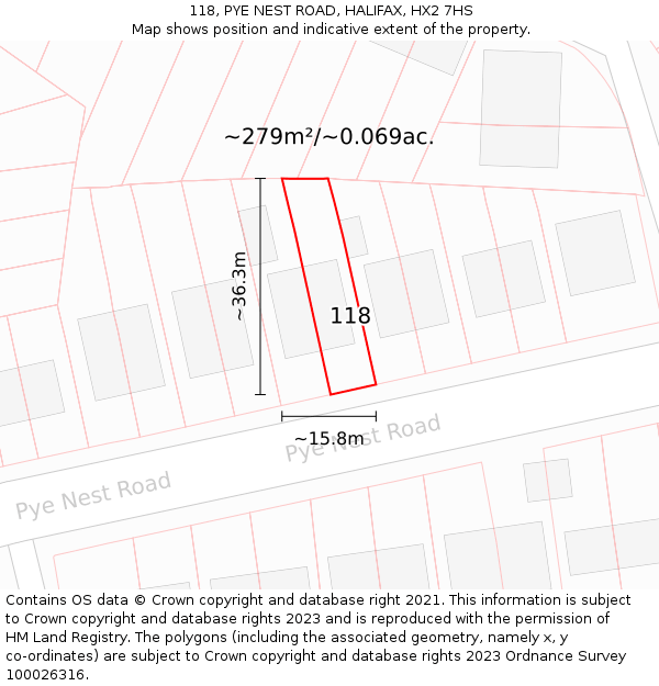 118, PYE NEST ROAD, HALIFAX, HX2 7HS: Plot and title map