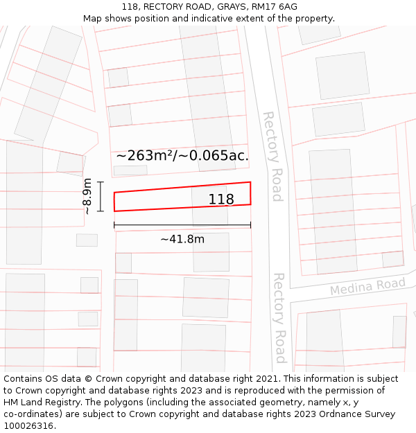118, RECTORY ROAD, GRAYS, RM17 6AG: Plot and title map