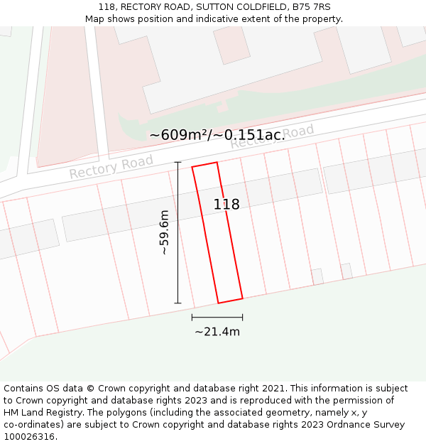 118, RECTORY ROAD, SUTTON COLDFIELD, B75 7RS: Plot and title map