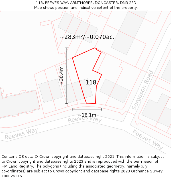 118, REEVES WAY, ARMTHORPE, DONCASTER, DN3 2FD: Plot and title map