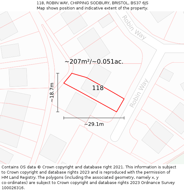 118, ROBIN WAY, CHIPPING SODBURY, BRISTOL, BS37 6JS: Plot and title map