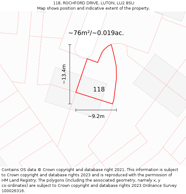 118, ROCHFORD DRIVE, LUTON, LU2 8SU: Plot and title map