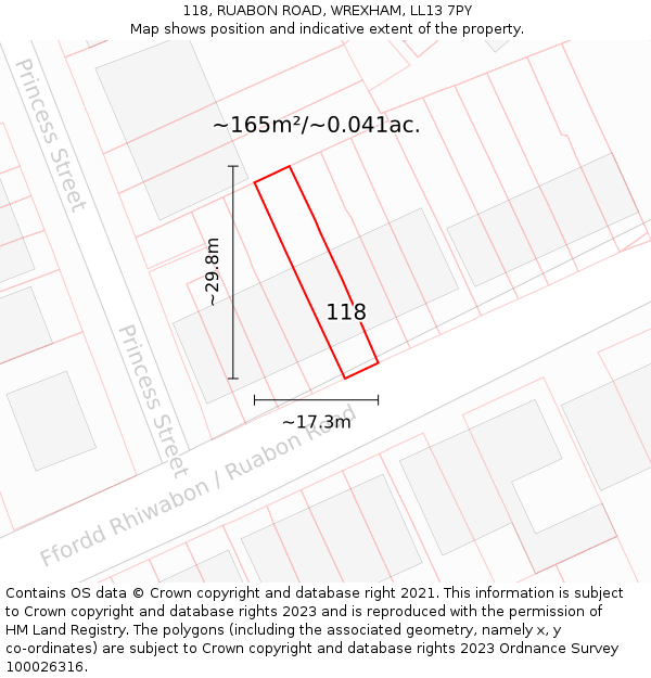 118, RUABON ROAD, WREXHAM, LL13 7PY: Plot and title map