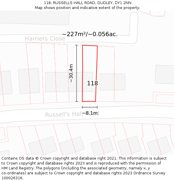 118, RUSSELLS HALL ROAD, DUDLEY, DY1 2NN: Plot and title map