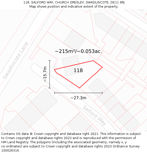 118, SALFORD WAY, CHURCH GRESLEY, SWADLINCOTE, DE11 9RJ: Plot and title map