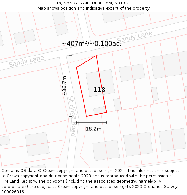 118, SANDY LANE, DEREHAM, NR19 2EG: Plot and title map