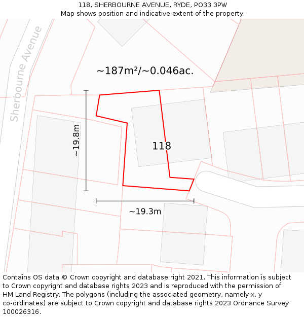 118, SHERBOURNE AVENUE, RYDE, PO33 3PW: Plot and title map