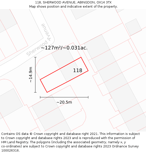 118, SHERWOOD AVENUE, ABINGDON, OX14 3TX: Plot and title map