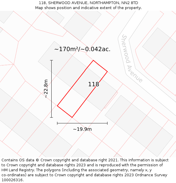 118, SHERWOOD AVENUE, NORTHAMPTON, NN2 8TD: Plot and title map