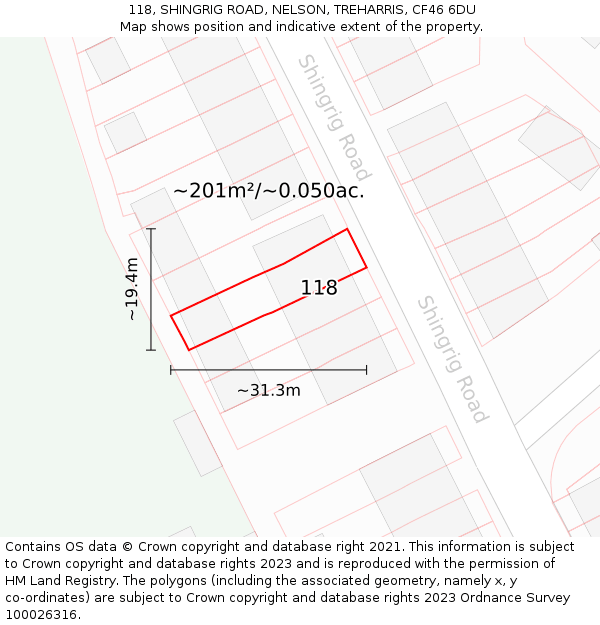 118, SHINGRIG ROAD, NELSON, TREHARRIS, CF46 6DU: Plot and title map
