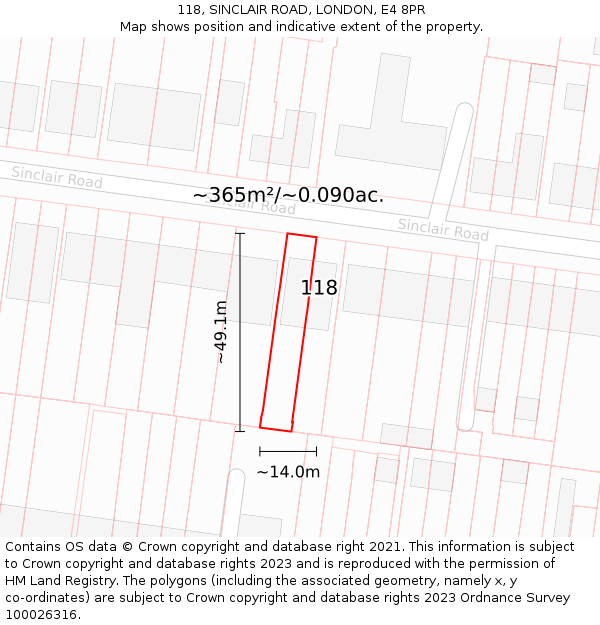 118, SINCLAIR ROAD, LONDON, E4 8PR: Plot and title map