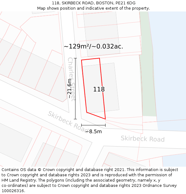 118, SKIRBECK ROAD, BOSTON, PE21 6DG: Plot and title map