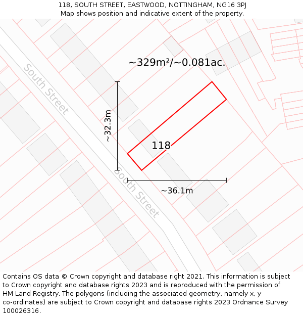 118, SOUTH STREET, EASTWOOD, NOTTINGHAM, NG16 3PJ: Plot and title map