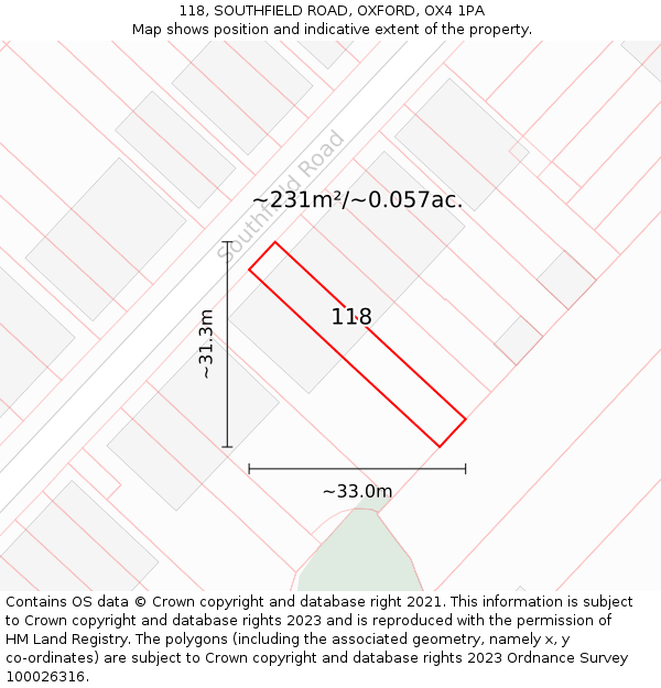 118, SOUTHFIELD ROAD, OXFORD, OX4 1PA: Plot and title map