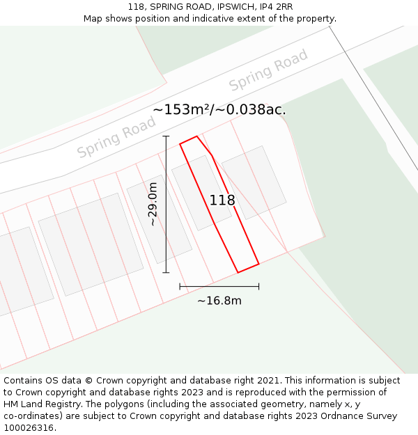 118, SPRING ROAD, IPSWICH, IP4 2RR: Plot and title map