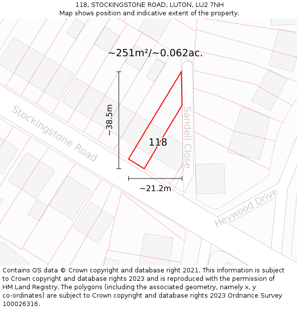 118, STOCKINGSTONE ROAD, LUTON, LU2 7NH: Plot and title map