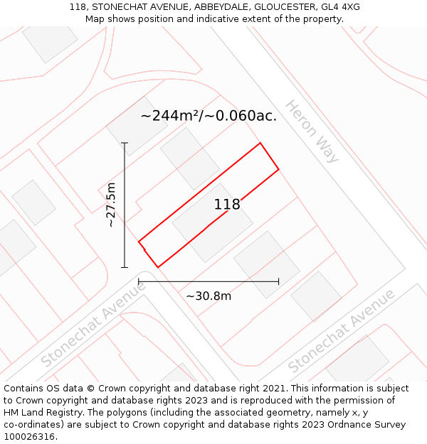 118, STONECHAT AVENUE, ABBEYDALE, GLOUCESTER, GL4 4XG: Plot and title map