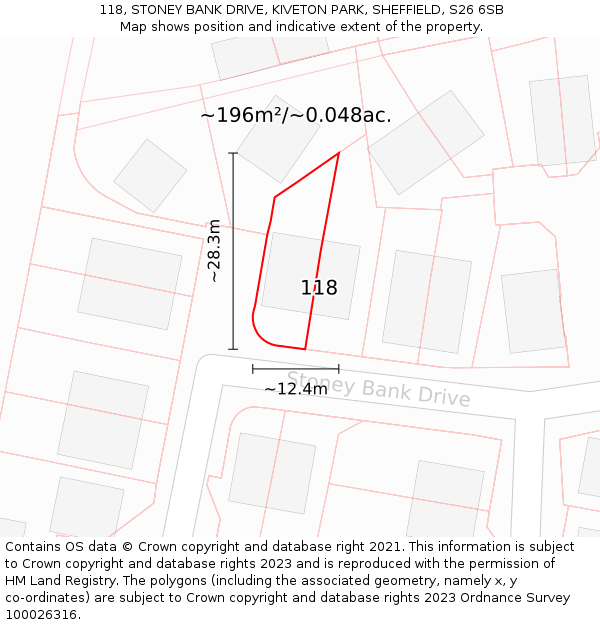 118, STONEY BANK DRIVE, KIVETON PARK, SHEFFIELD, S26 6SB: Plot and title map
