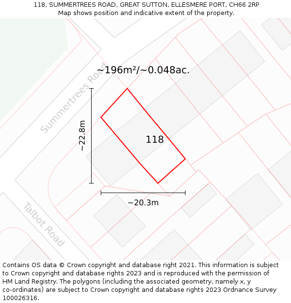 118, SUMMERTREES ROAD, GREAT SUTTON, ELLESMERE PORT, CH66 2RP: Plot and title map
