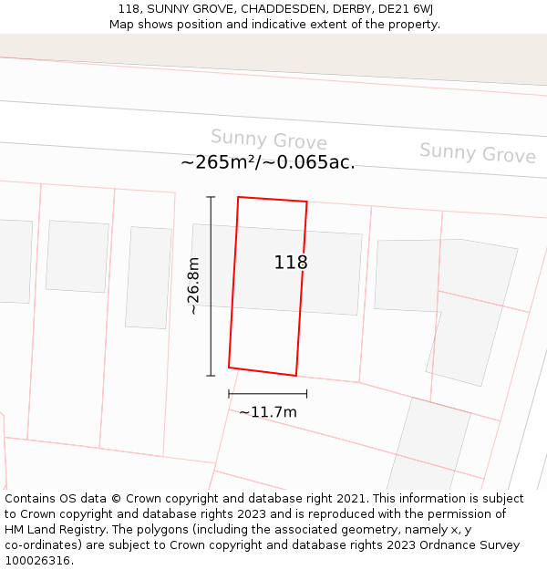 118, SUNNY GROVE, CHADDESDEN, DERBY, DE21 6WJ: Plot and title map