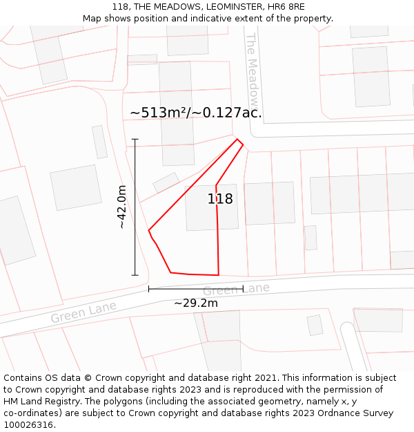 118, THE MEADOWS, LEOMINSTER, HR6 8RE: Plot and title map