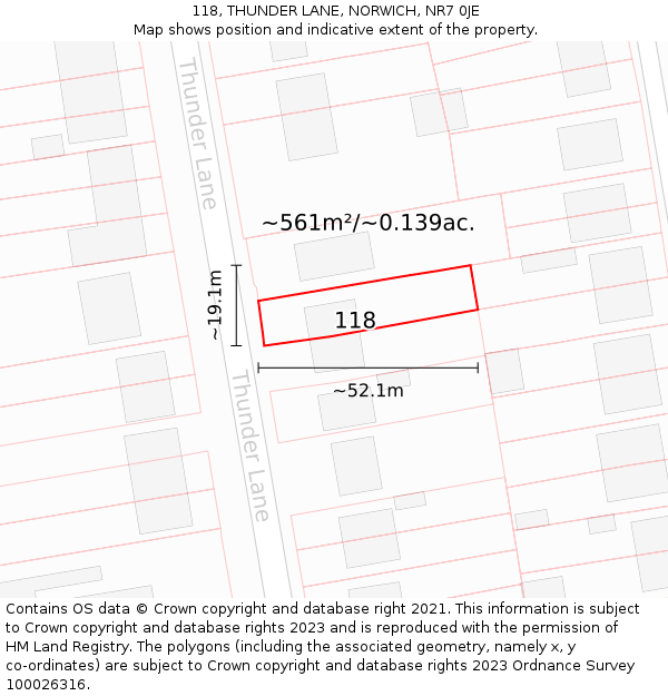 118, THUNDER LANE, NORWICH, NR7 0JE: Plot and title map