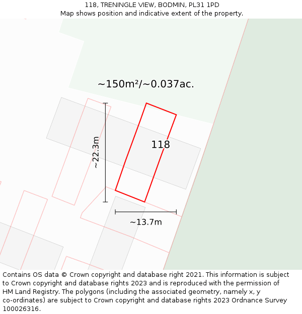 118, TRENINGLE VIEW, BODMIN, PL31 1PD: Plot and title map