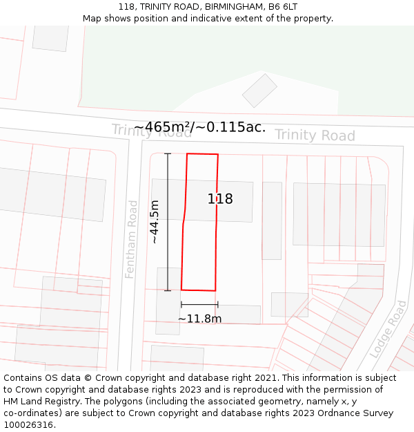 118, TRINITY ROAD, BIRMINGHAM, B6 6LT: Plot and title map