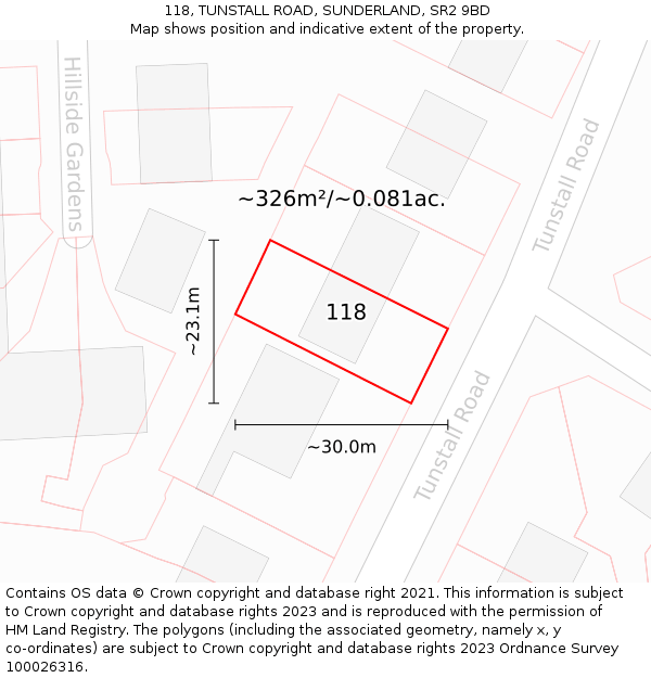 118, TUNSTALL ROAD, SUNDERLAND, SR2 9BD: Plot and title map