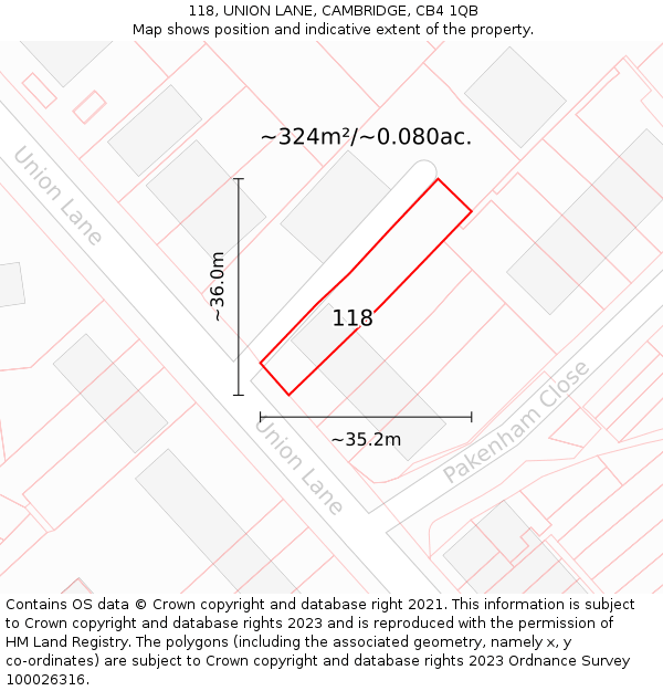 118, UNION LANE, CAMBRIDGE, CB4 1QB: Plot and title map