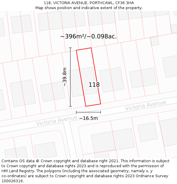 118, VICTORIA AVENUE, PORTHCAWL, CF36 3HA: Plot and title map