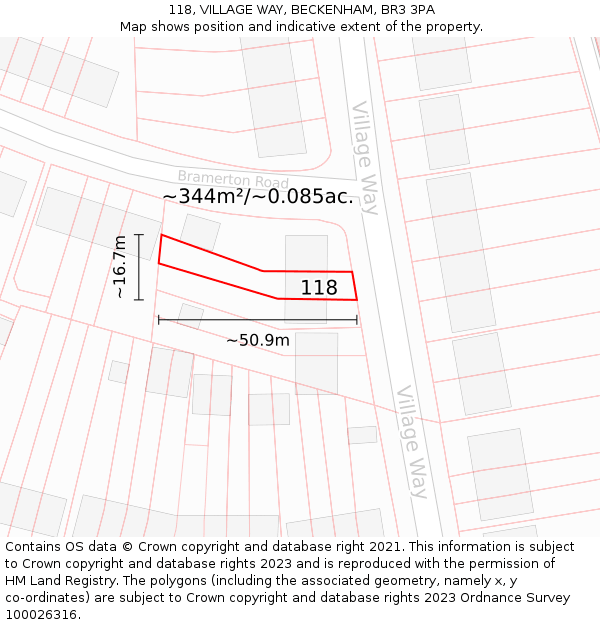 118, VILLAGE WAY, BECKENHAM, BR3 3PA: Plot and title map