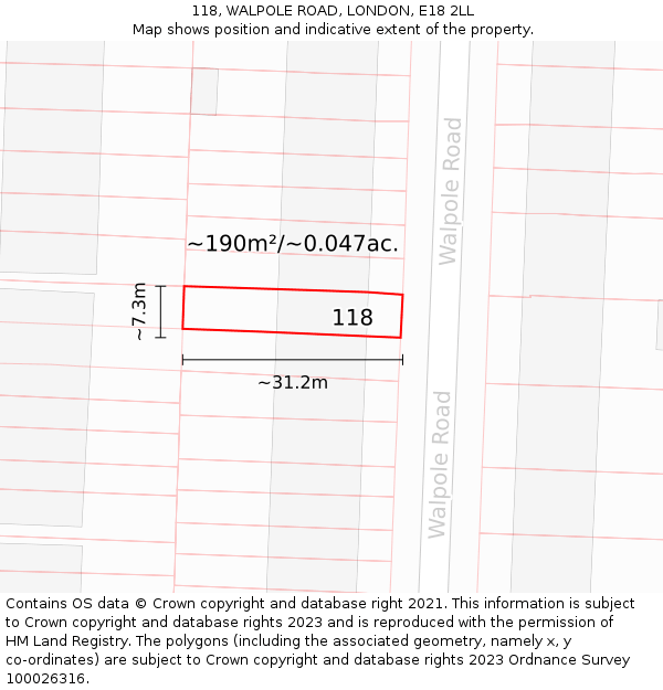 118, WALPOLE ROAD, LONDON, E18 2LL: Plot and title map