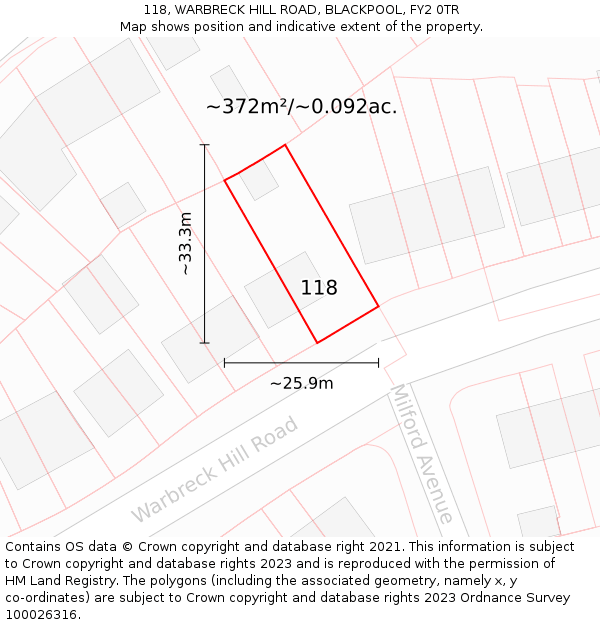 118, WARBRECK HILL ROAD, BLACKPOOL, FY2 0TR: Plot and title map