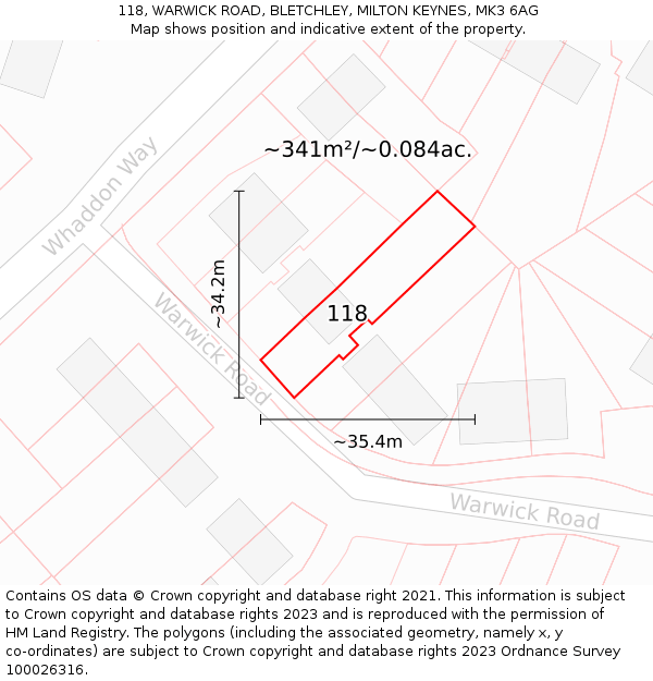 118, WARWICK ROAD, BLETCHLEY, MILTON KEYNES, MK3 6AG: Plot and title map