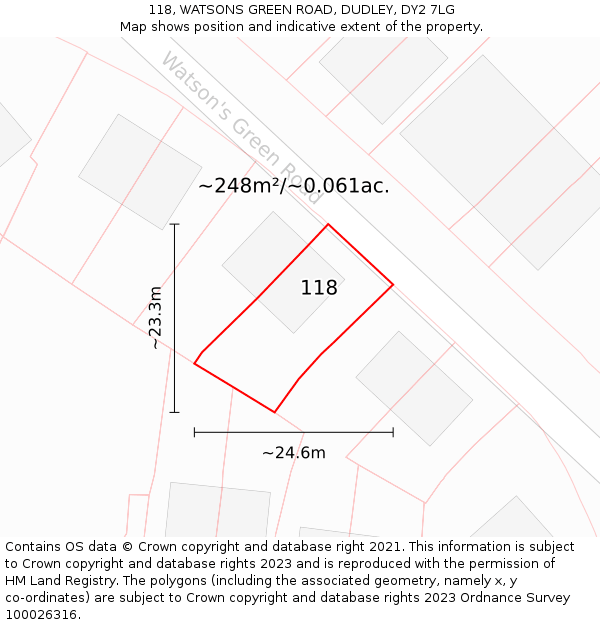 118, WATSONS GREEN ROAD, DUDLEY, DY2 7LG: Plot and title map