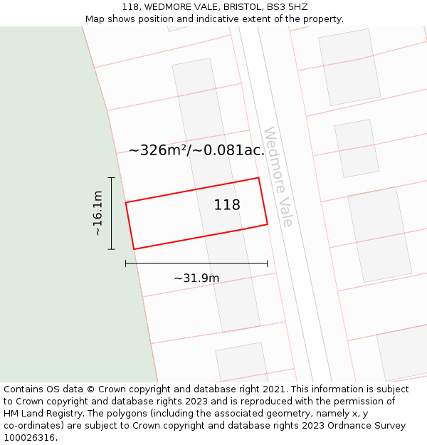 118, WEDMORE VALE, BRISTOL, BS3 5HZ: Plot and title map