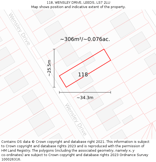 118, WENSLEY DRIVE, LEEDS, LS7 2LU: Plot and title map