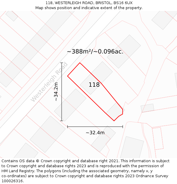 118, WESTERLEIGH ROAD, BRISTOL, BS16 6UX: Plot and title map