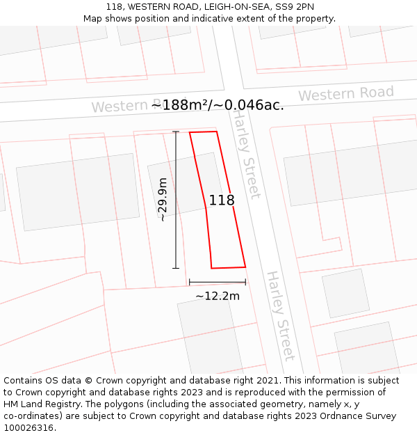118, WESTERN ROAD, LEIGH-ON-SEA, SS9 2PN: Plot and title map