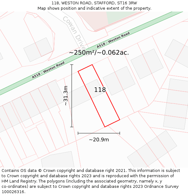 118, WESTON ROAD, STAFFORD, ST16 3RW: Plot and title map