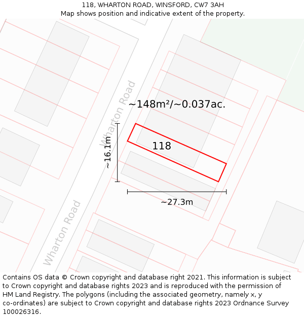 118, WHARTON ROAD, WINSFORD, CW7 3AH: Plot and title map