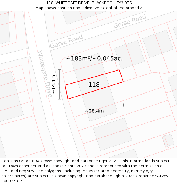 118, WHITEGATE DRIVE, BLACKPOOL, FY3 9ES: Plot and title map