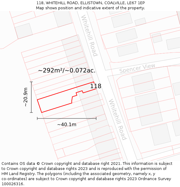 118, WHITEHILL ROAD, ELLISTOWN, COALVILLE, LE67 1EP: Plot and title map