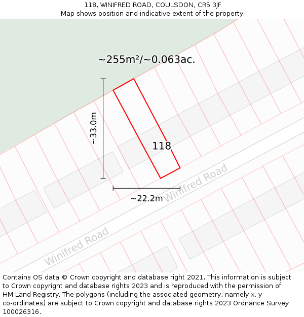 118, WINIFRED ROAD, COULSDON, CR5 3JF: Plot and title map