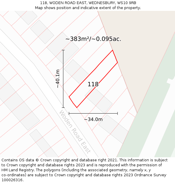 118, WODEN ROAD EAST, WEDNESBURY, WS10 9RB: Plot and title map